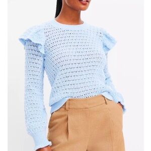 LOFT Light Blue Knit Sweater with Ruffle Sleeves